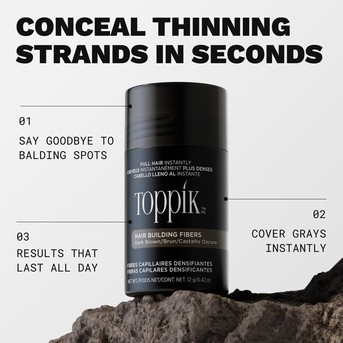 Application des fibres capillaires Toppik sur cheveux fins