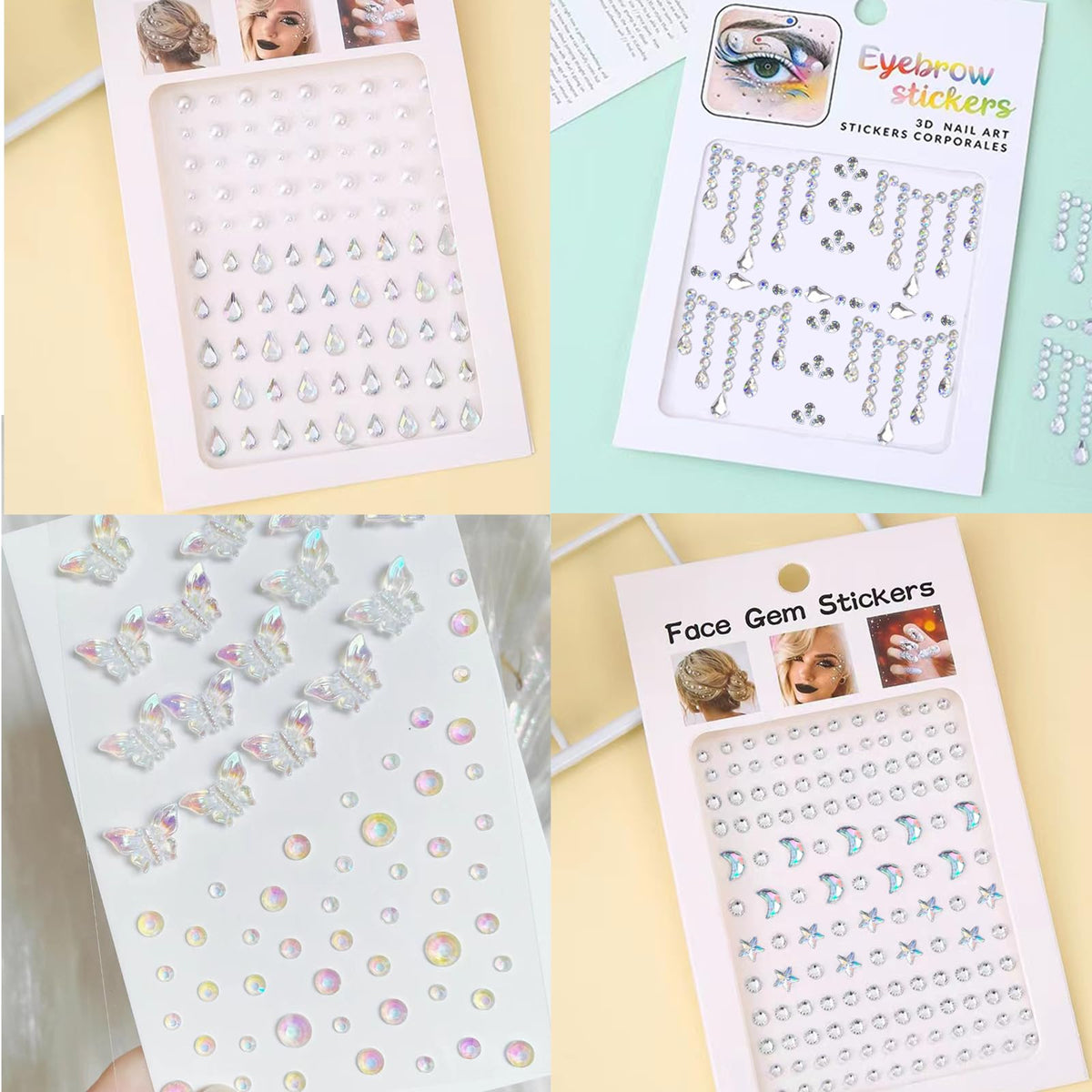 Application des gems de visage sur un maquillage festif