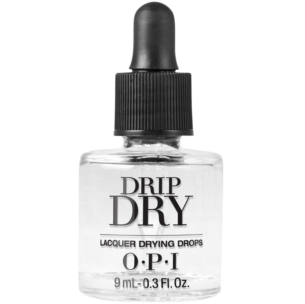 Application des gouttes OPI Drip Dry sur des ongles vernis