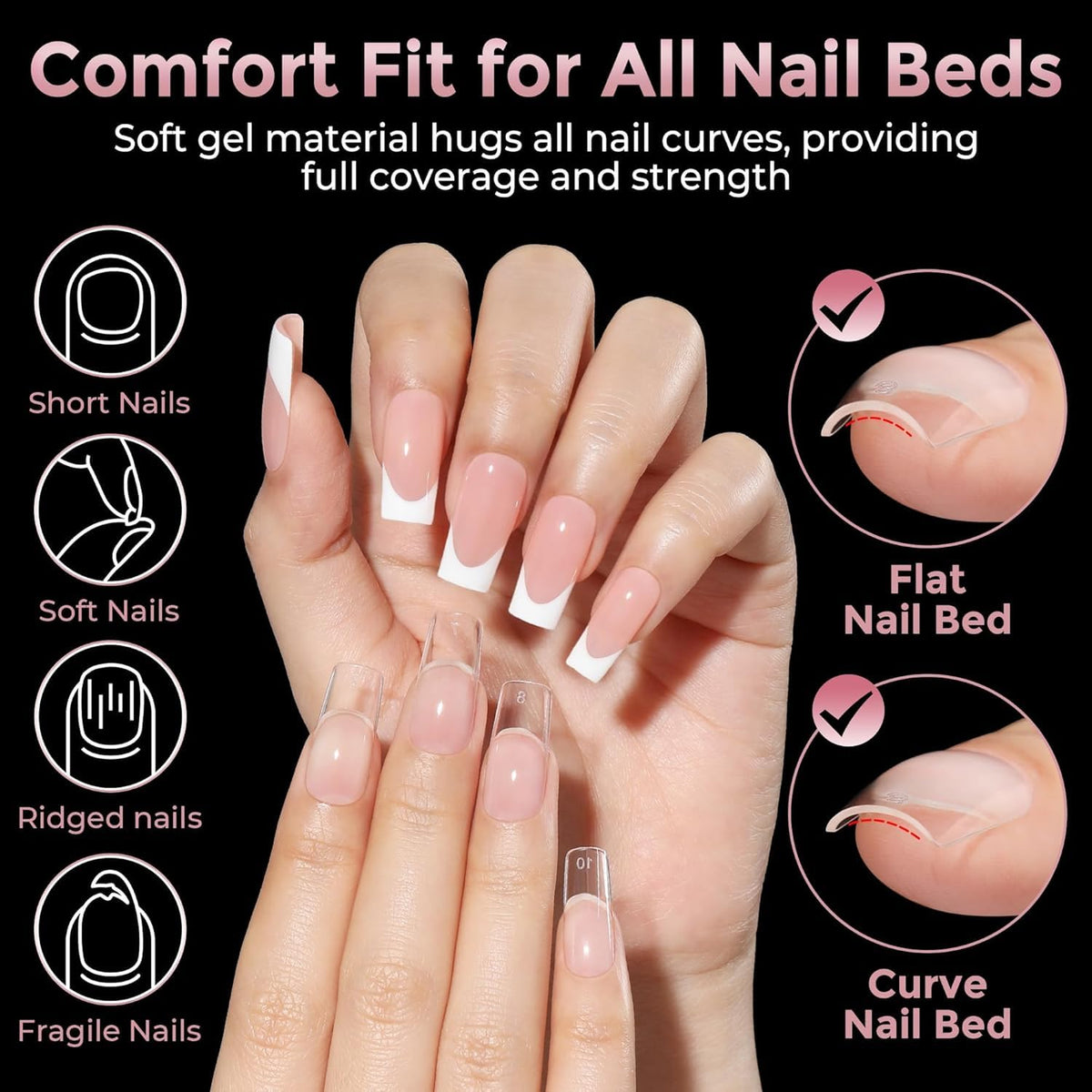 Application des Ongles Carrés Medium Luckyfairy sur les mains