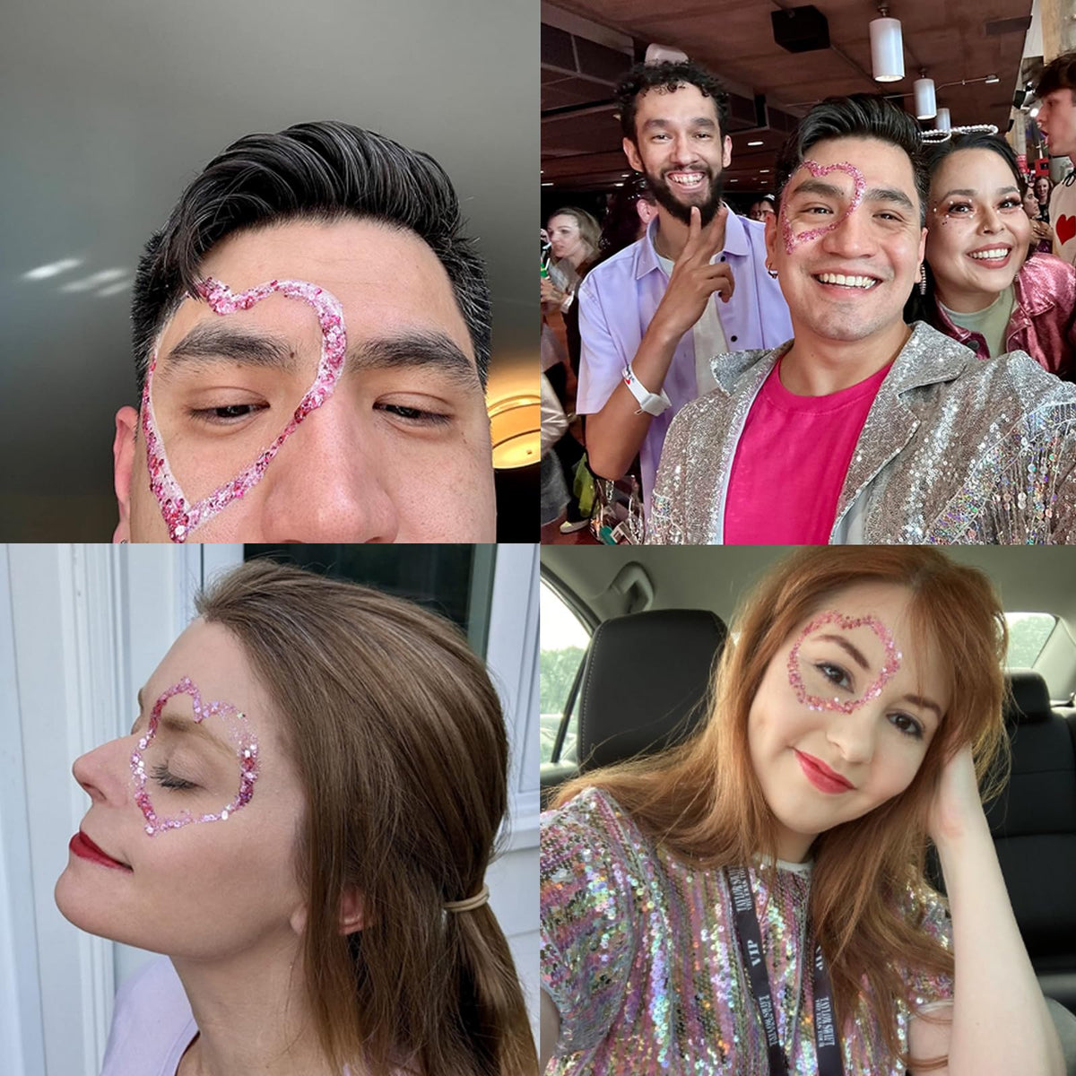 Application des paillettes sur le visage d'une femme lors d'un concert
