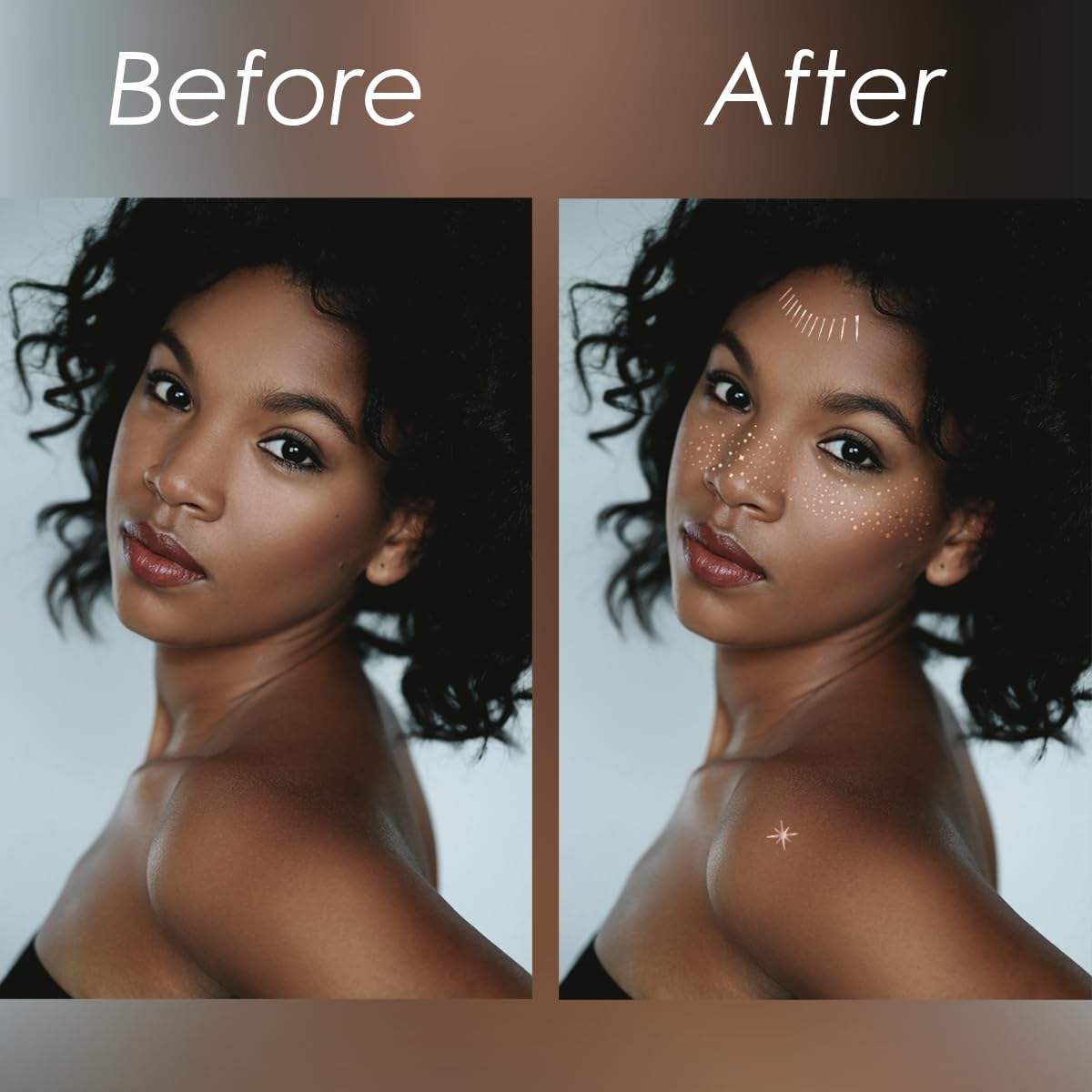 Application des patchs de tatouages paillettes dorées sur le visage
