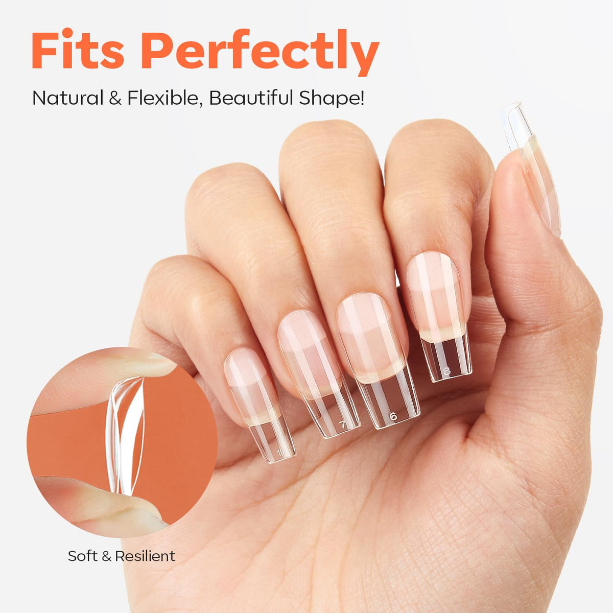 Application des tips à ongles carrés en gel modelones sur des ongles naturels
