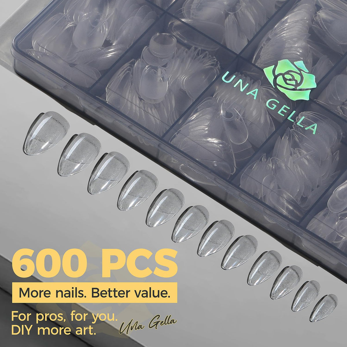 Application des tips en gel amande UNA GELLA sur ongles naturels