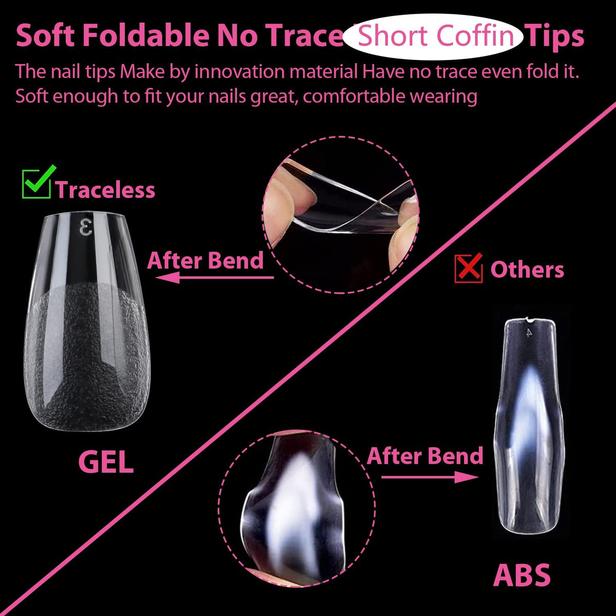 Application des tips ongles gel coffin sur des ongles naturels