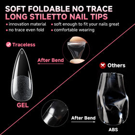 Application des tips ongulaires stiletto UNA GELLA sur des ongles