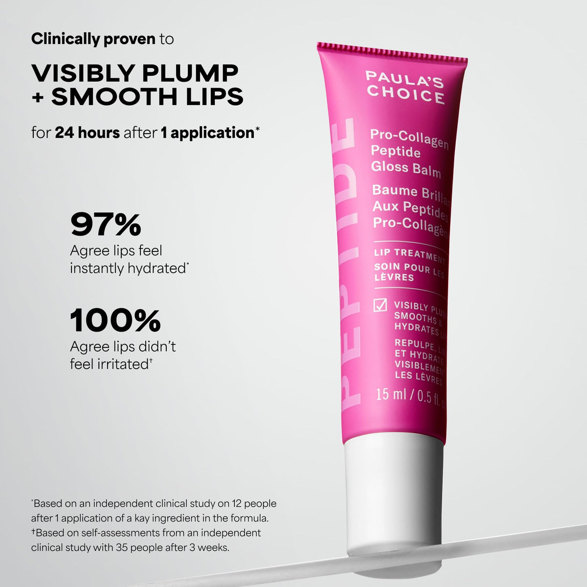 Application du baume à lèvres gloss Pro-Collagène sur des lèvres nues.