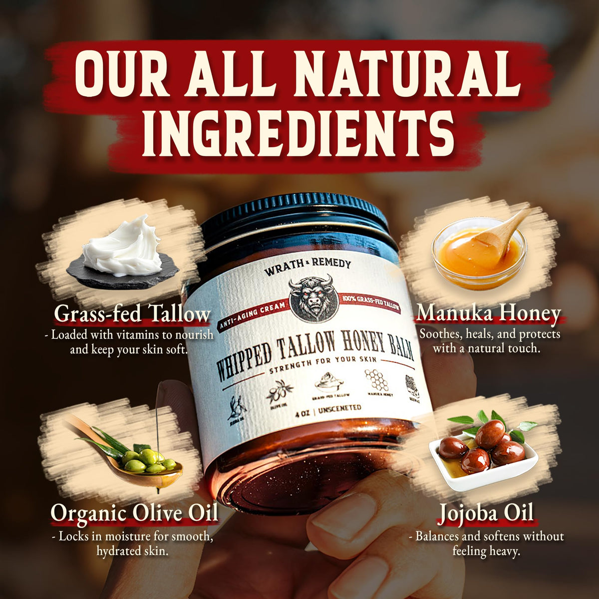 Application du baume au suif de boeuf Wrath & Remedy sur la peau