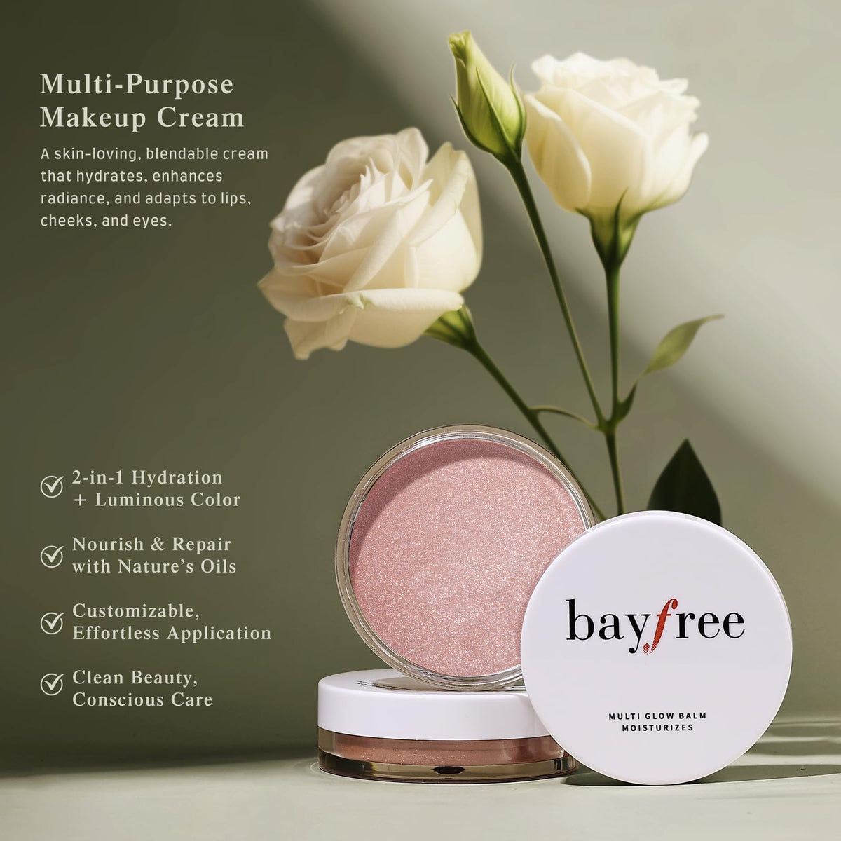 application du baume crème bayfree Multi Glow Balm sur les joues