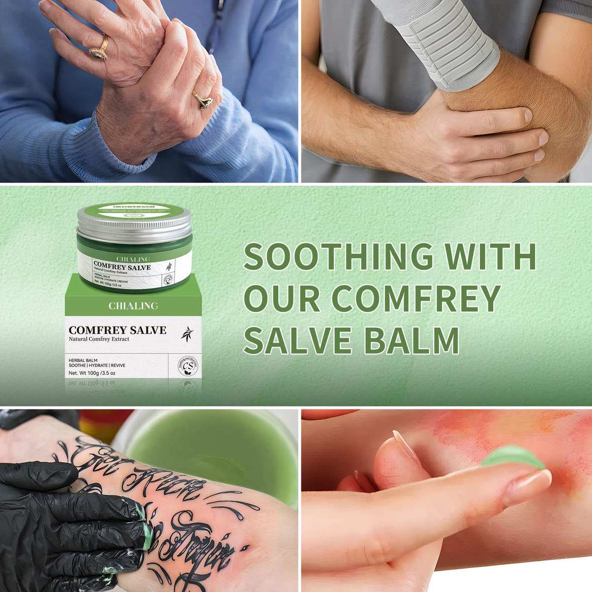 Application du baume de consoude Chialing sur la peau