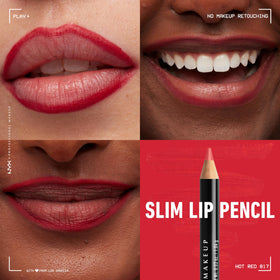 Application du crayon à lèvres NYX Rouge Éclatant sur les lèvres