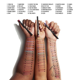 Application du crayon à lèvres suède mat sur une main