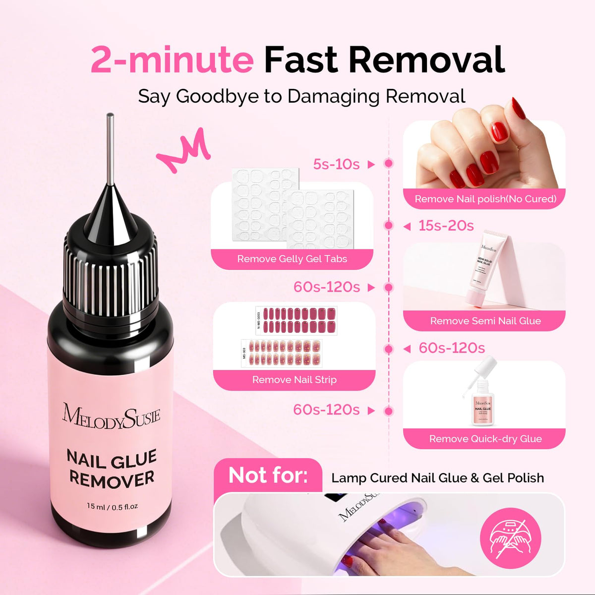 Application du dissolvant de colle à ongles MelodySusie sur un faux ongle