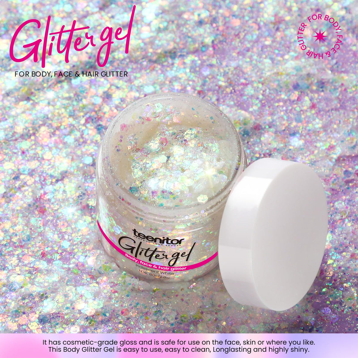 Application du gel à paillettes sur le visage pour un effet scintillant