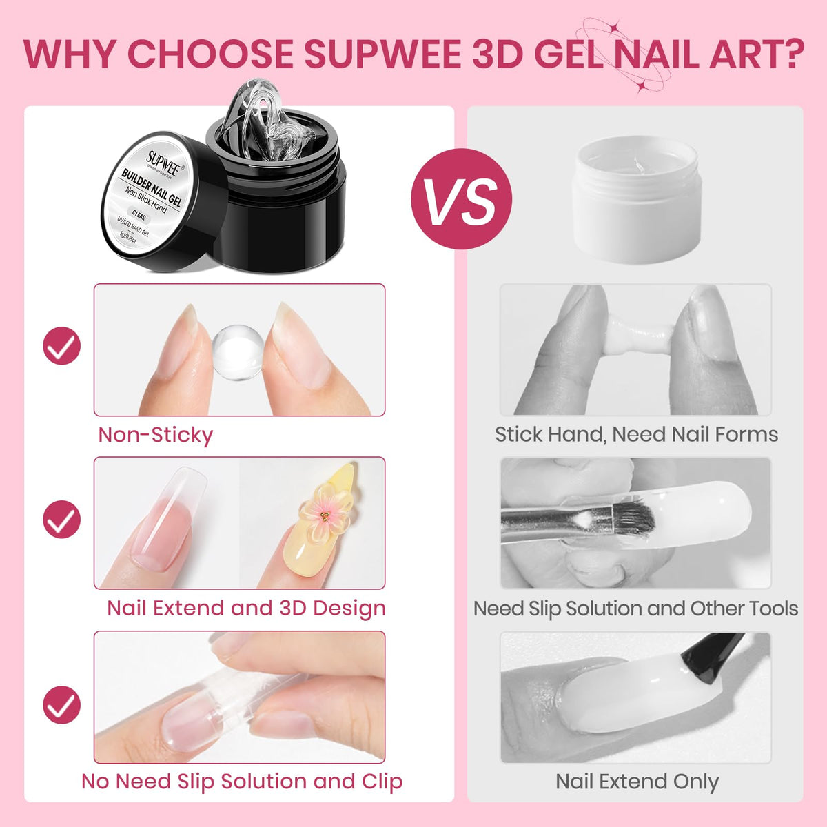 Application du gel de sculpture SUPWEE sur des ongles