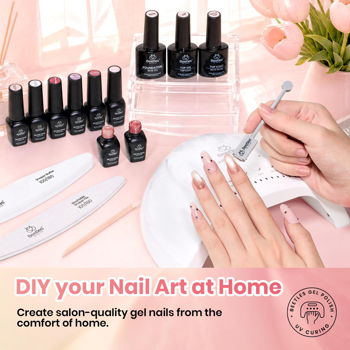 application du gel de vernis avec lampe UV