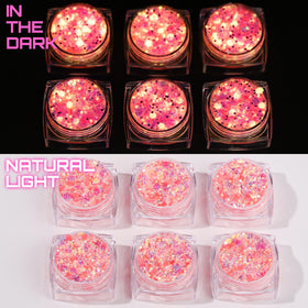 Application du gel pailleté rose sur le bras