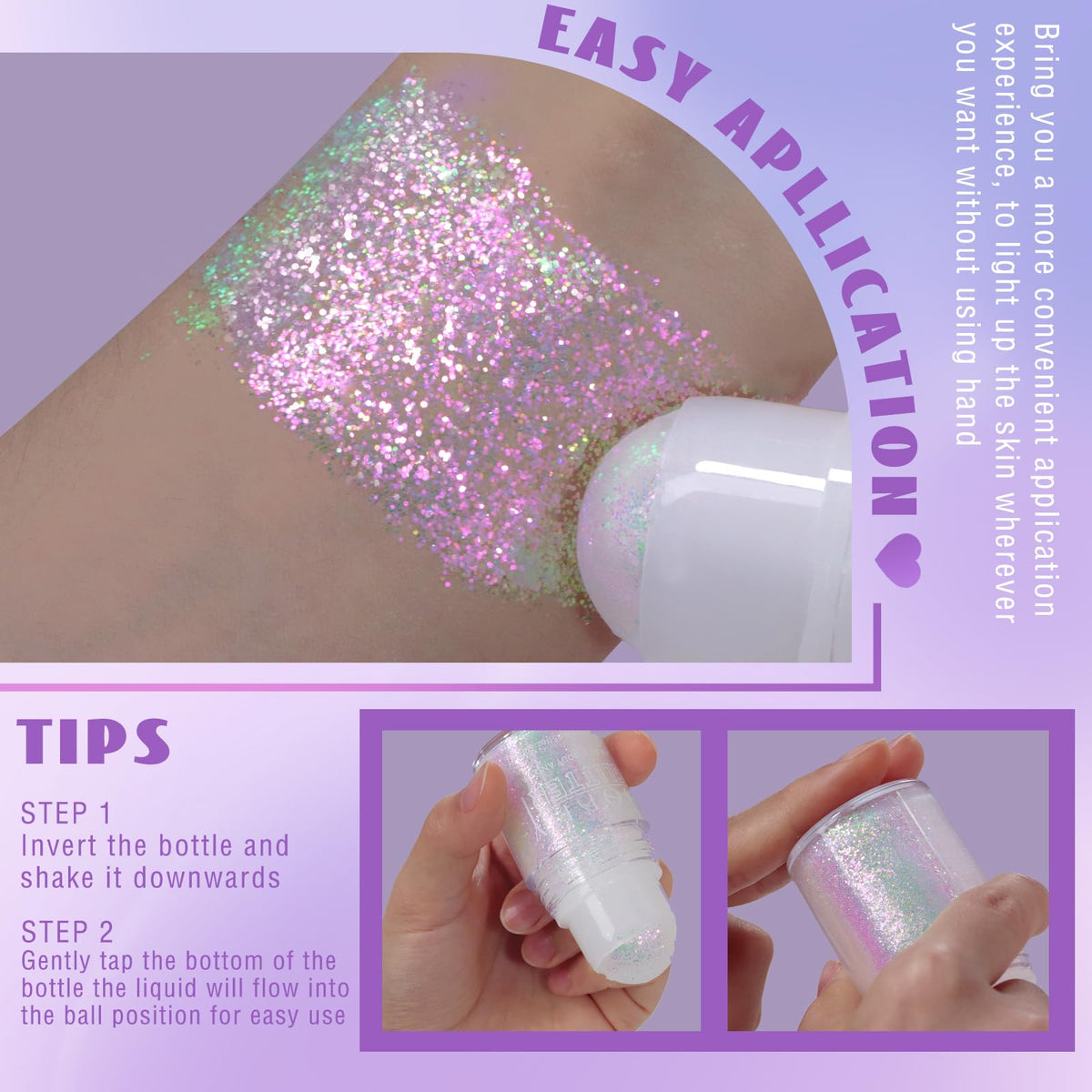 Application du gel pailleté sur la peau