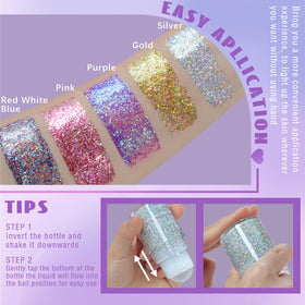 Application du gel paillettes sur le bras avec effet lumineux