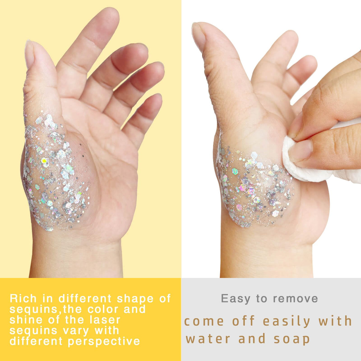 Application du gel paillettes sur les ongles