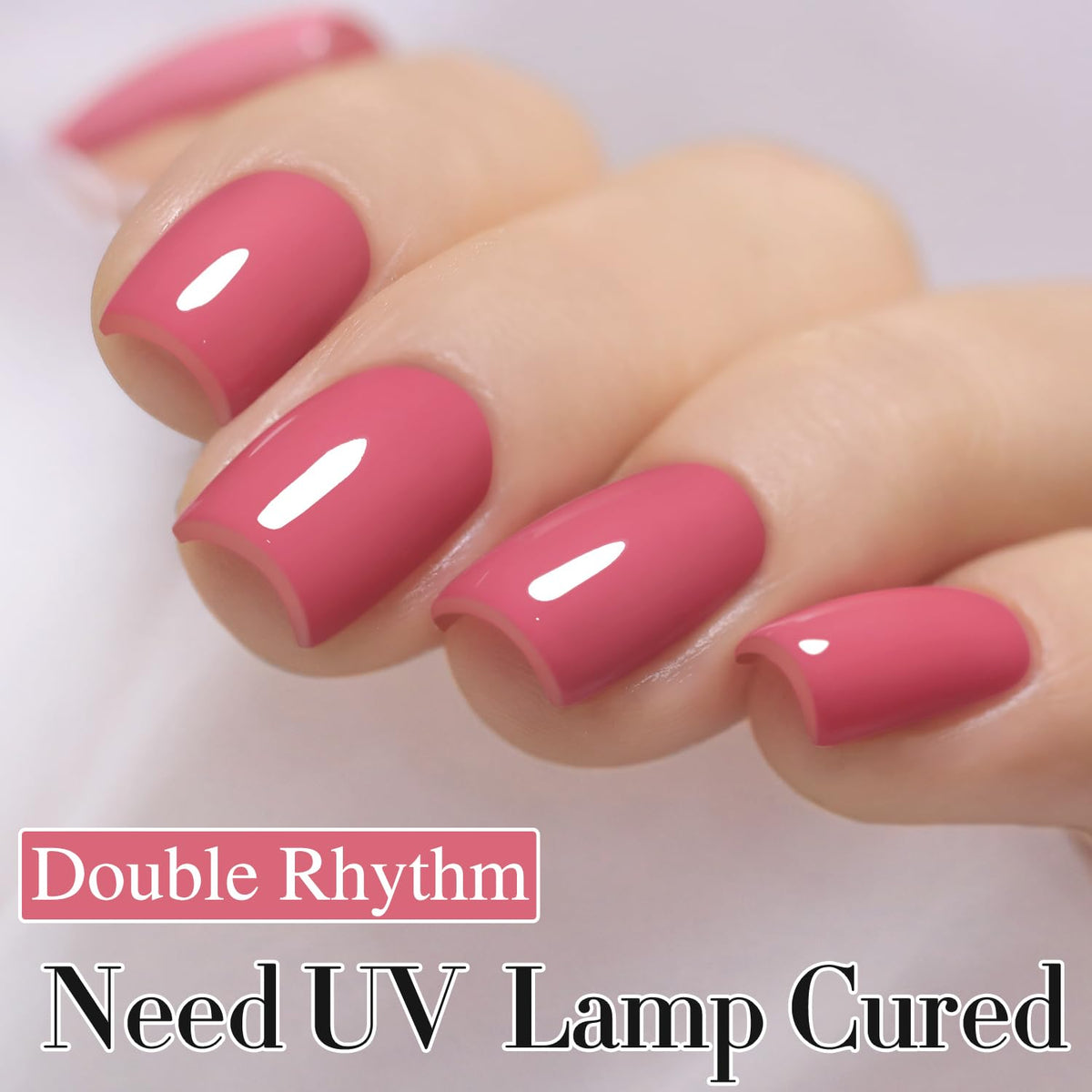 Application du gel polish Double Rhythm Rose Pink sur des ongles