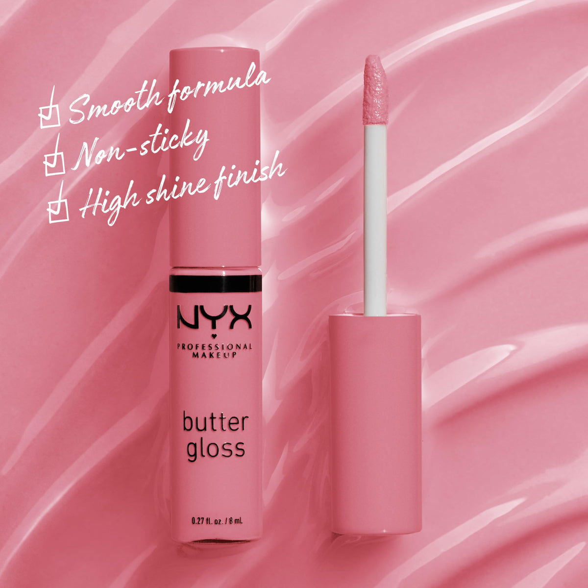 Application du gloss à lèvres NYX Butter Gloss sur une lèvre