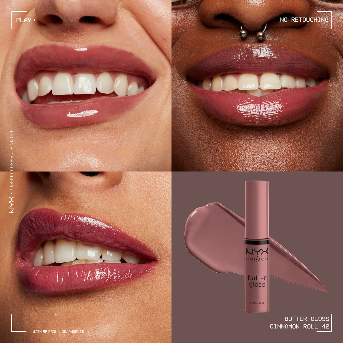Application du gloss à lèvres NYX sur des lèvres nues