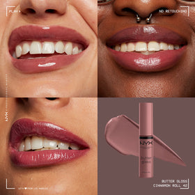 Application du gloss à lèvres NYX sur des lèvres nues