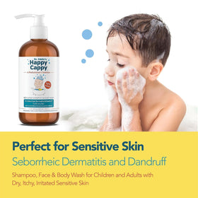 Application du Happy Cappy Shampoo sur le cuir chevelu d'un enfant