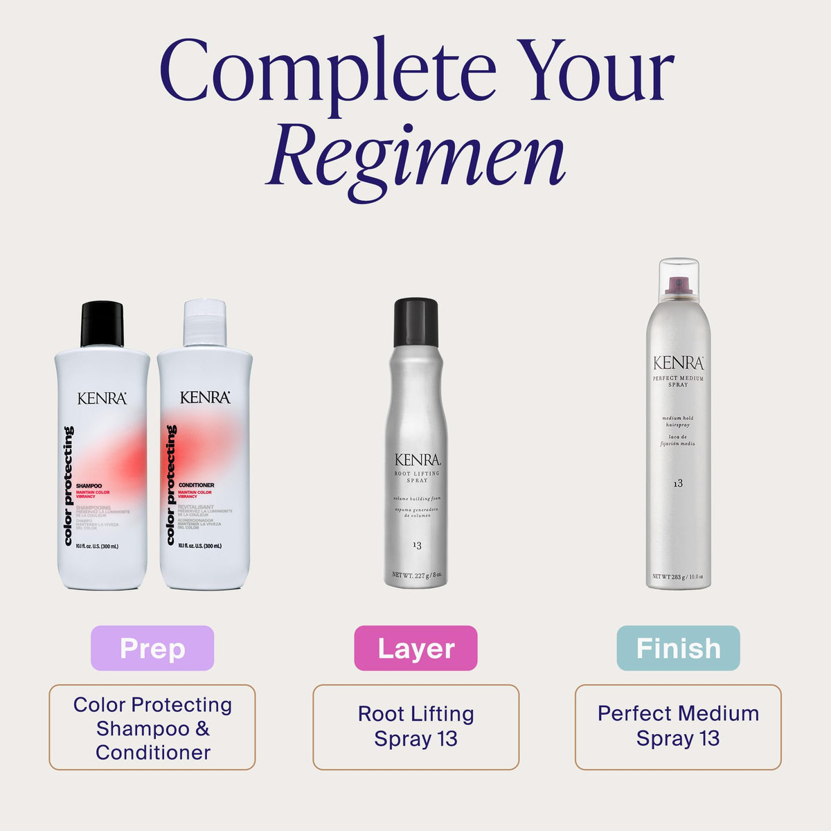 Application du Kenra Perfect Medium Spray 10 oz sur cheveux