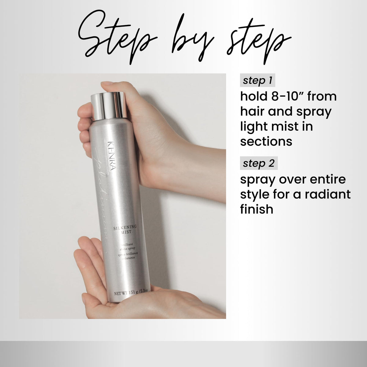 Application du Kenra Silkening Mist sur cheveux