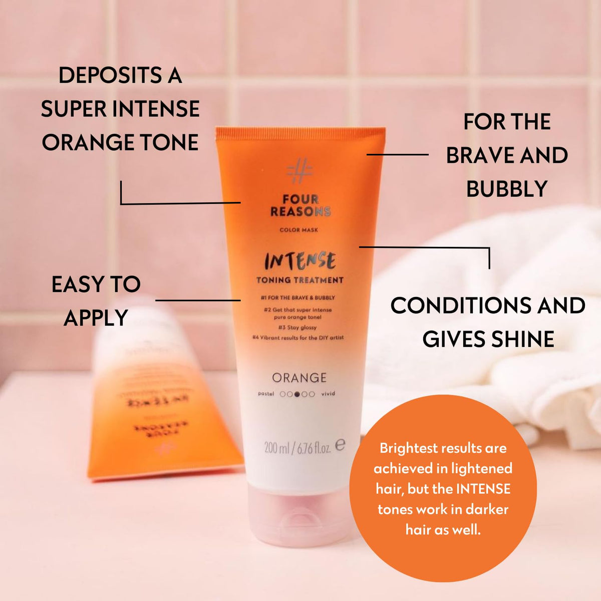 Application du Masque Coloré INTENSE Orange sur des cheveux