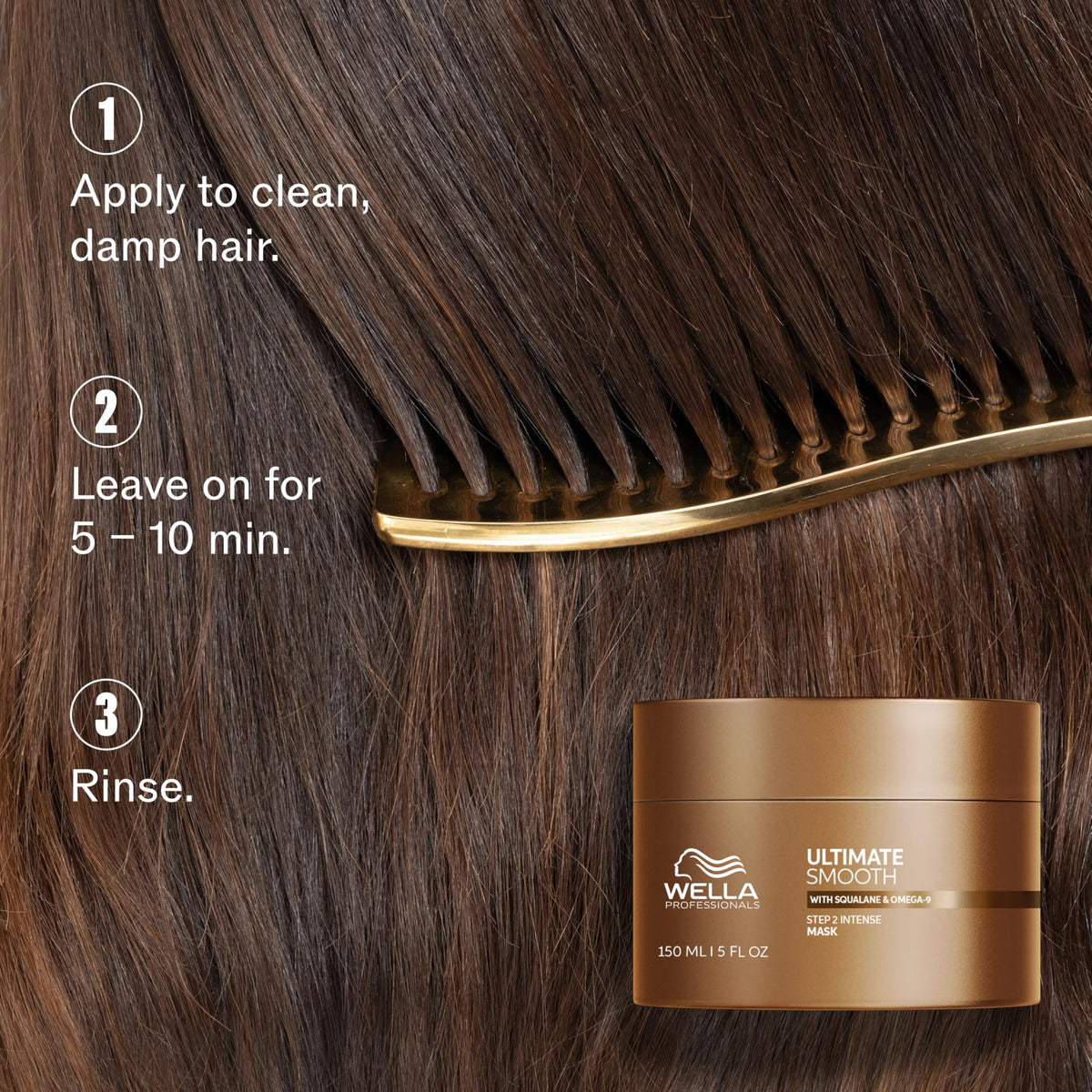 Application du masque Wella ULTIMATE SMOOTH sur cheveux