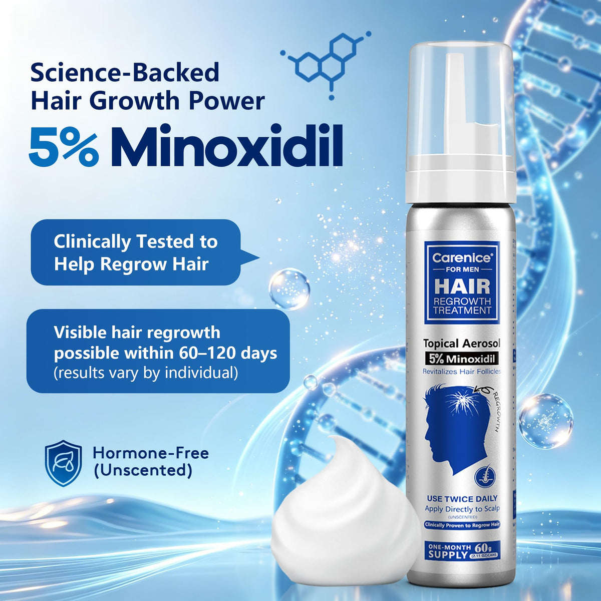 Application du mousse Minoxidil sur le cuir chevelu