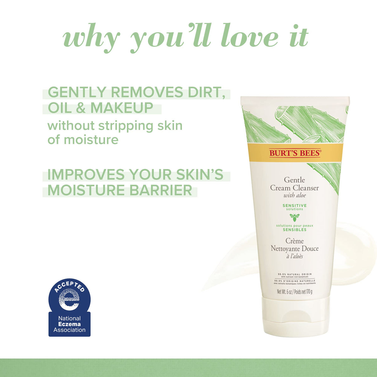 Application du nettoyant crème doux Burt's Bees sur peau