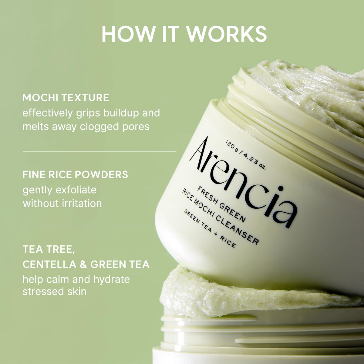 Application du nettoyant visage Mochi sur peau
