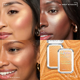 Application du NYX Buttermelt Highlighter sur les joues