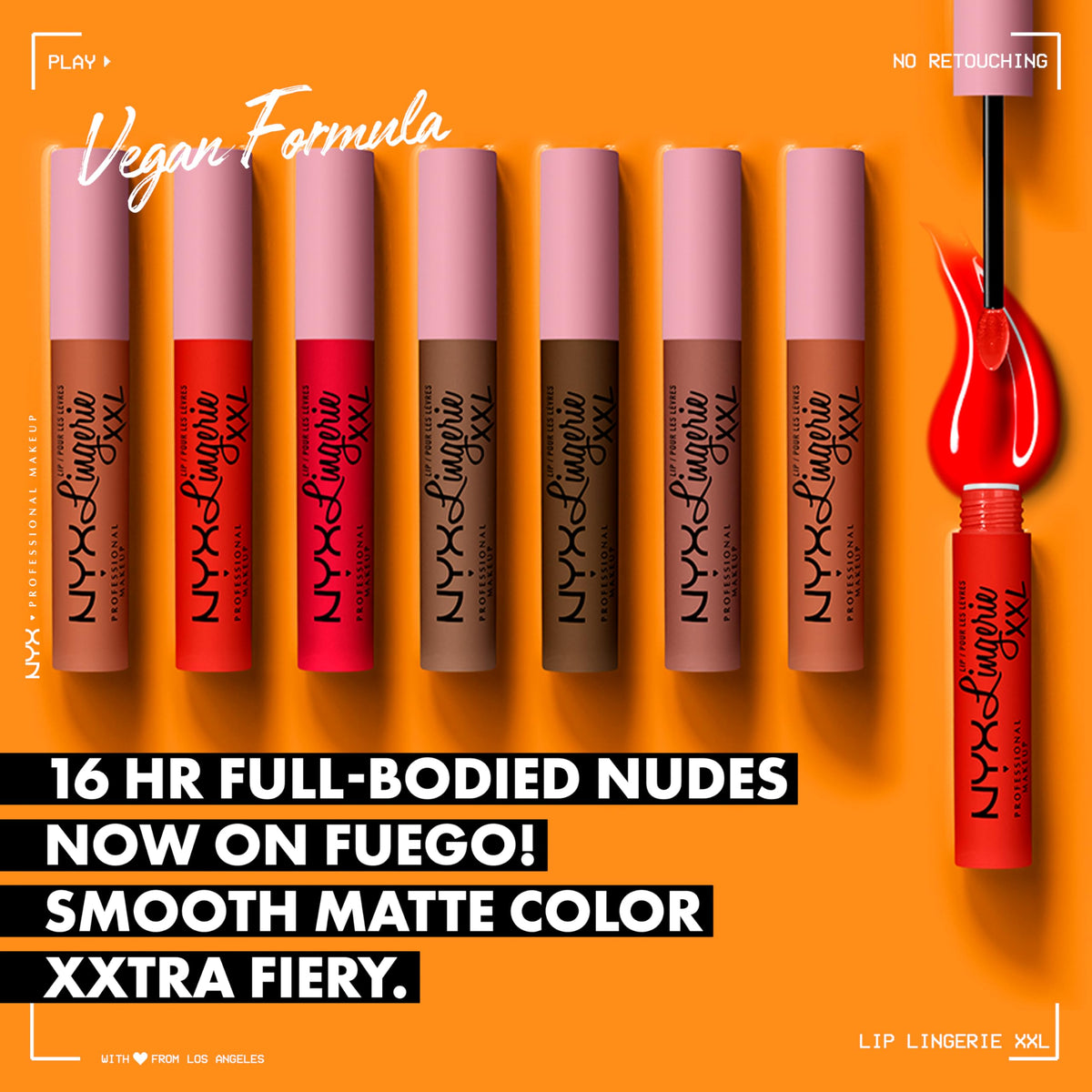 Application du rouge à lèvres NYX PROFESSIONAL MAKEUP Lip Lingerie XXL On Fuego sur les lèvres