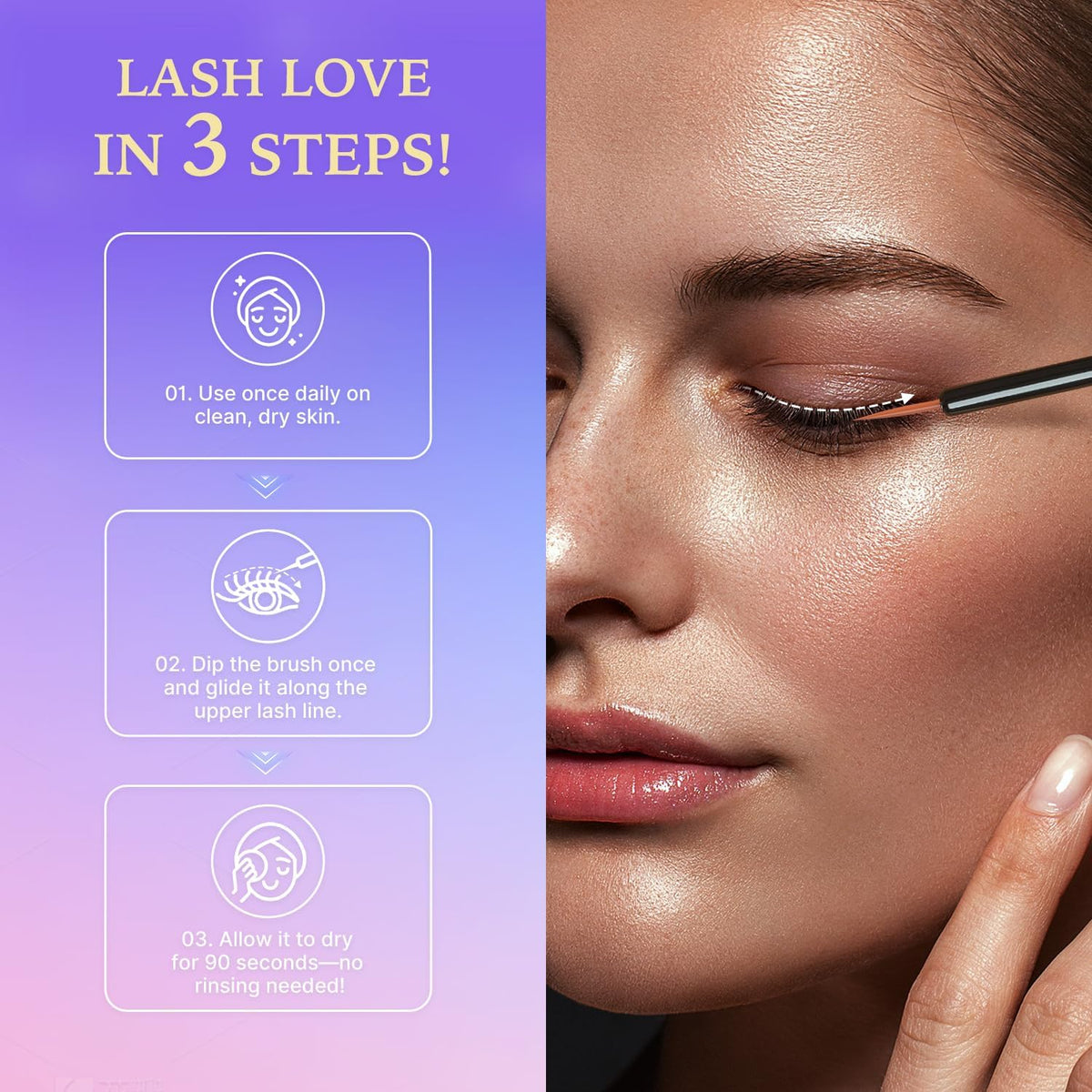 Application du sérum VieBeauti sur la ligne des cils.