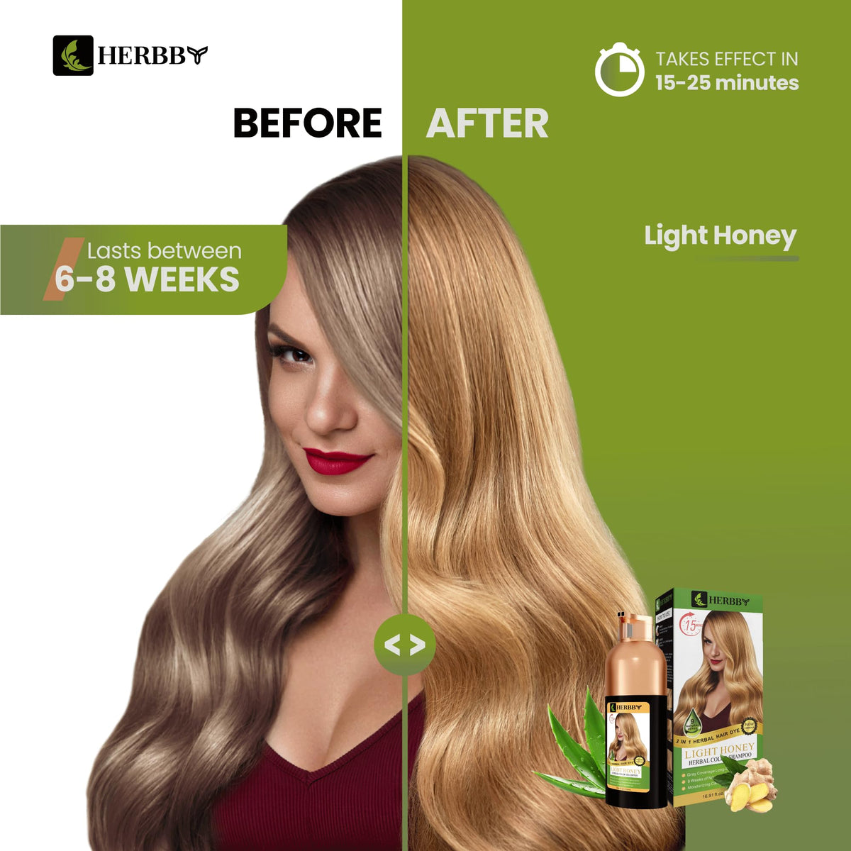 Application du shampooing colorant HERBBY sur cheveux