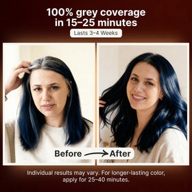 Application du shampooing colorant Herbishh sur des cheveux gris