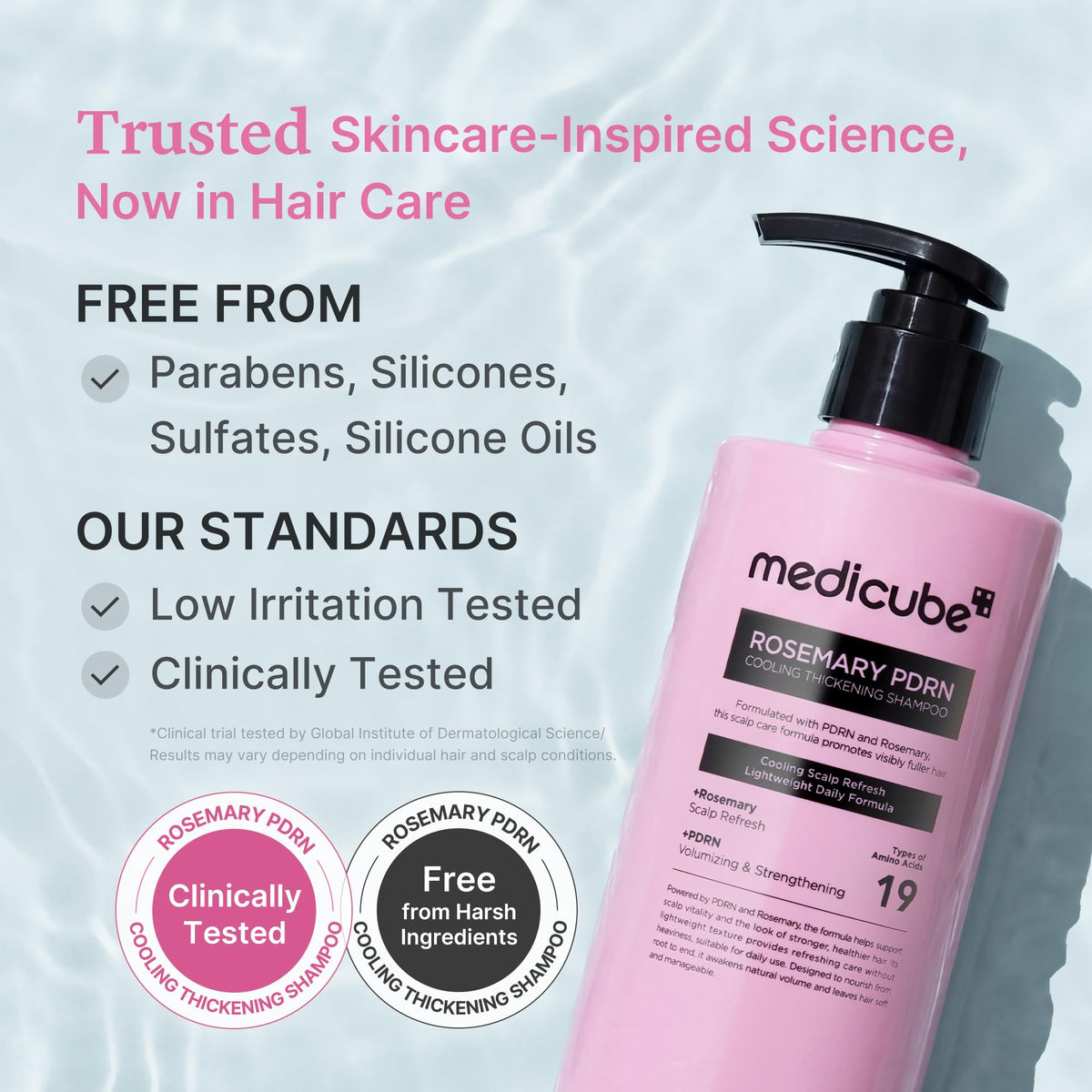 Application du shampooing medicube sur des cheveux fins