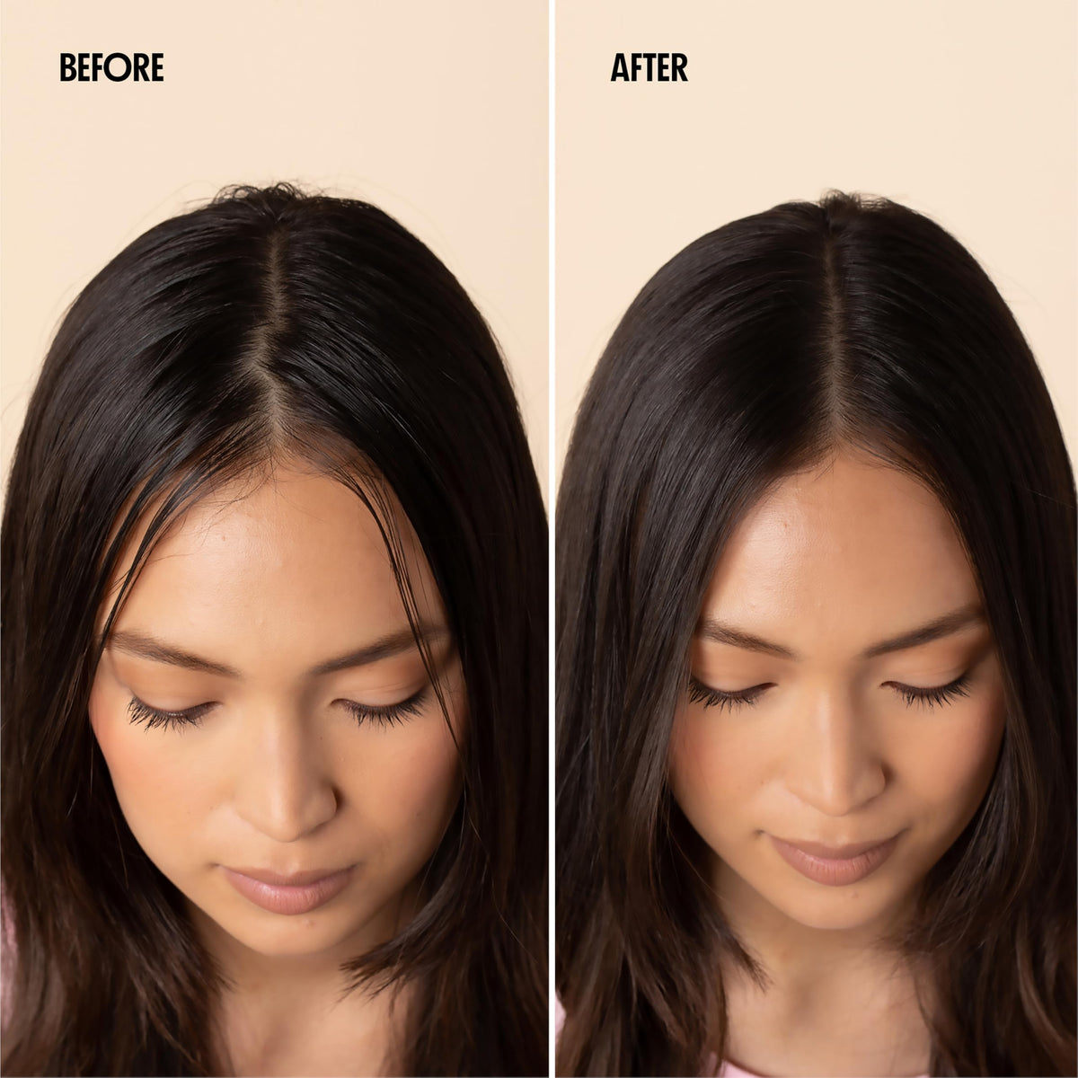 Application du shampooing sec Not Your Mother's sur des cheveux à la racine