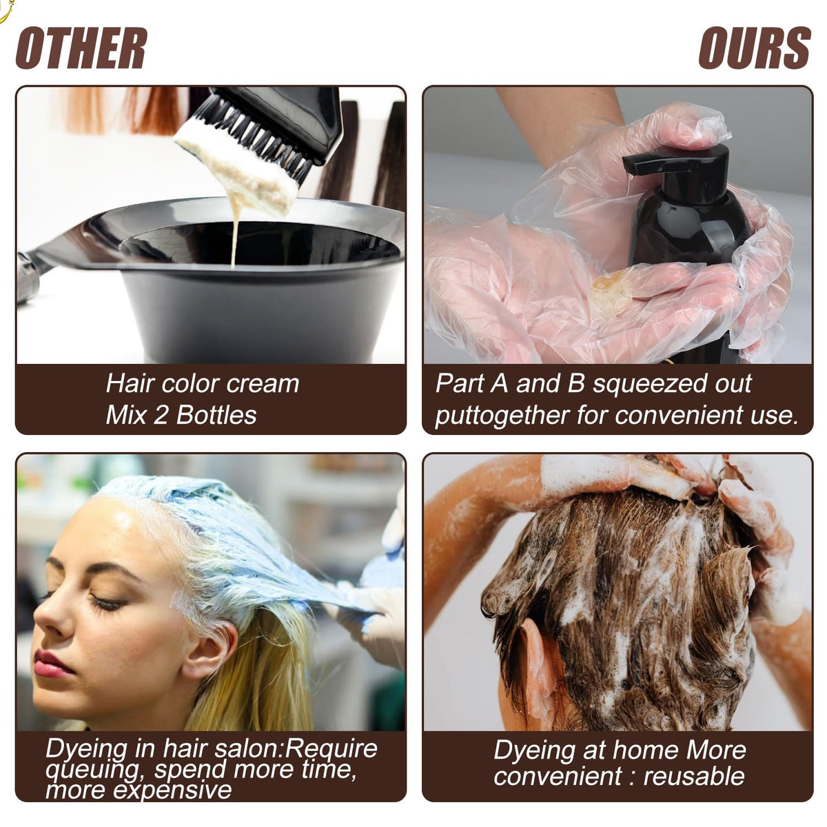 Application du shampooing teinture sur des cheveux