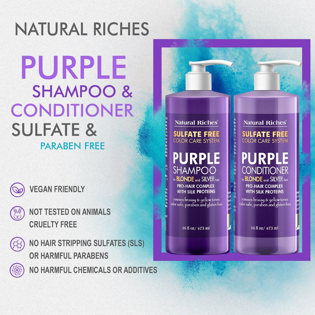 Application du Shampooing Violet Natural Riches sur des cheveux blonds