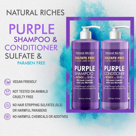 Application du Shampooing Violet Natural Riches sur des cheveux blonds