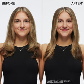Application du soin Redken All Soft sur cheveux humides
