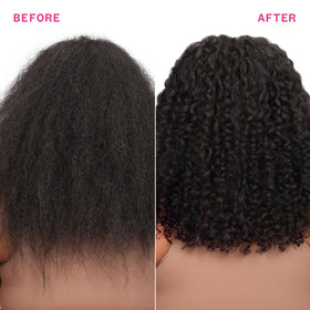 Application du spray Amika sur cheveux lisses