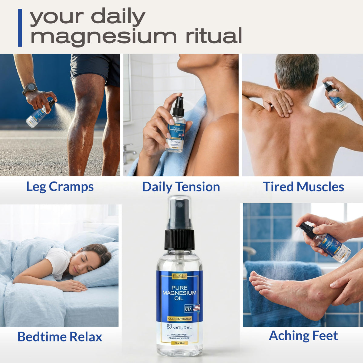 Application du Spray de Magnésium sur les jambes
