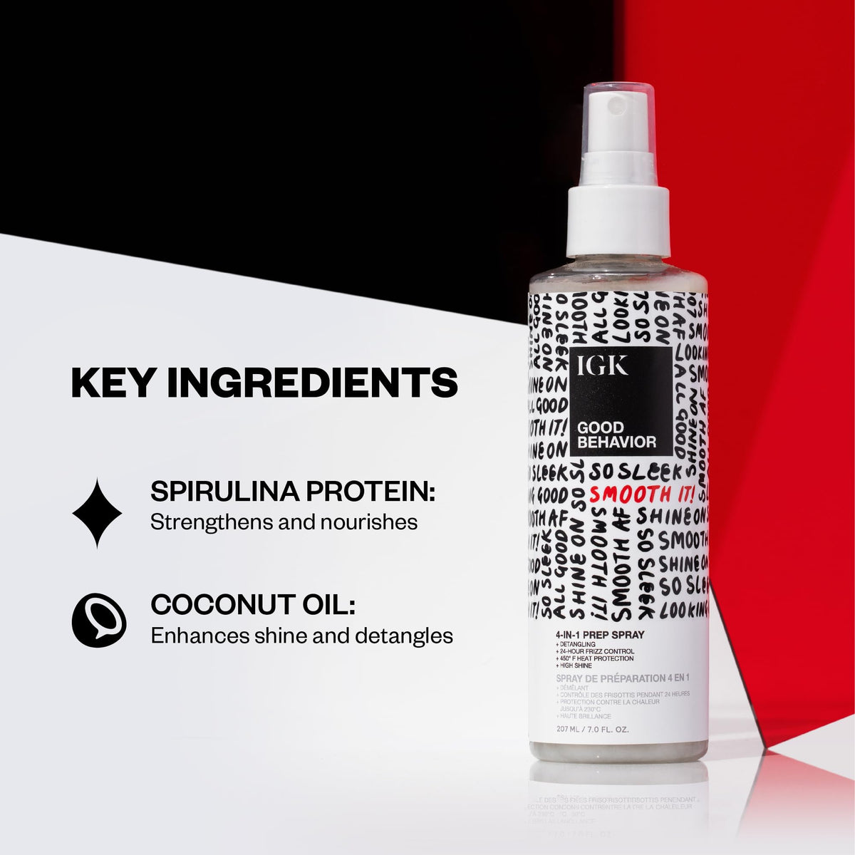 Application du spray IGK sur cheveux humides
